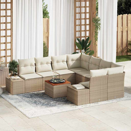 Trädgårdsoffset med kudde 9 pcs Beige konstrotting