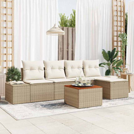 Trädgårdsoffset med kudde 6 pcs Beige konstrotting