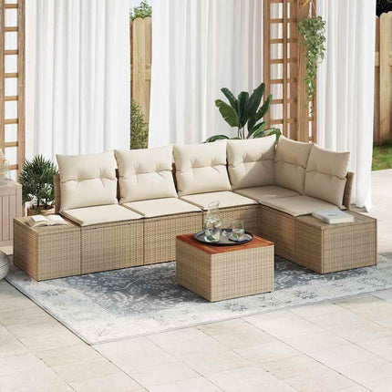 Trädgårdsoffset med kudde 6 pcs Beige konstrotting