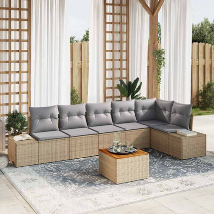 Trädgårdsoffset med kudde 7 pcs Beige konstrotting