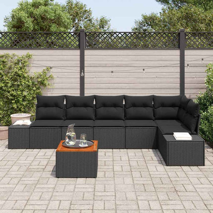 Trädgårdsoffset med kudde 7 pcs Svart konstrotting
