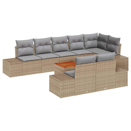 Trädgårdsoffset med kudde 9 pcs Beige konstrotting