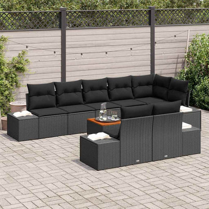 Trädgårdsoffset med kudde 9 pcs Svart konstrotting