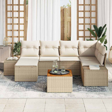 Trädgårdsoffset med kudde 7 pcs Beige konstrotting