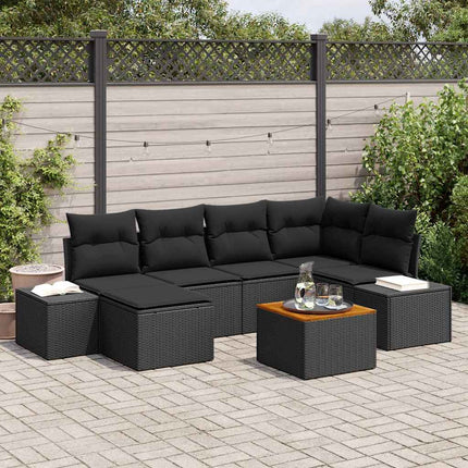Trädgårdsoffset med kudde 7 pcs Svart konstrotting