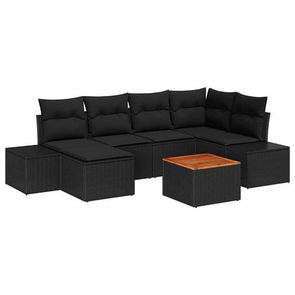 Trädgårdsoffset med kudde 7 pcs Svart konstrotting