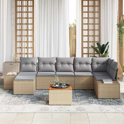 Trädgårdsoffset med kudde 8 pcs Beige konstrotting