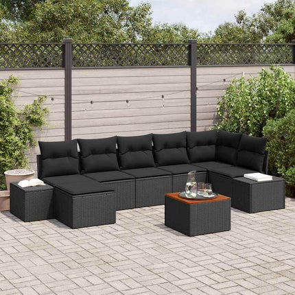 Trädgårdsoffset med kudde 8 pcs Svart konstrotting