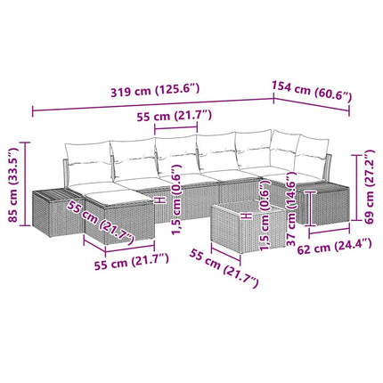 Trädgårdsoffset med kudde 8 pcs Svart konstrotting