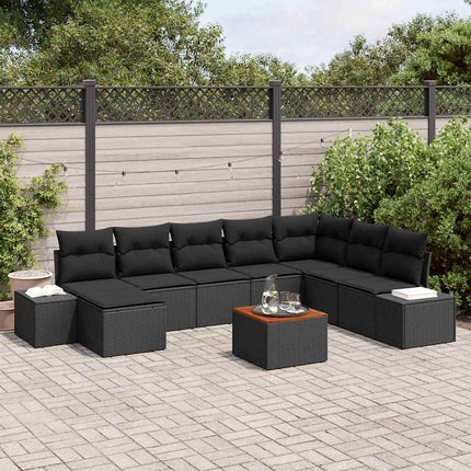 Trädgårdsoffset med kudde 9 pcs Svart konstrotting