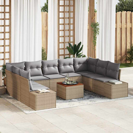 Trädgårdsoffset med kudde 10 pcs Beige konstrotting