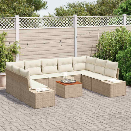 Trädgårdsoffset med kudde 10 pcs Beige konstrotting
