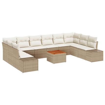 Trädgårdsoffset med kudde 11 pcs Beige konstrotting