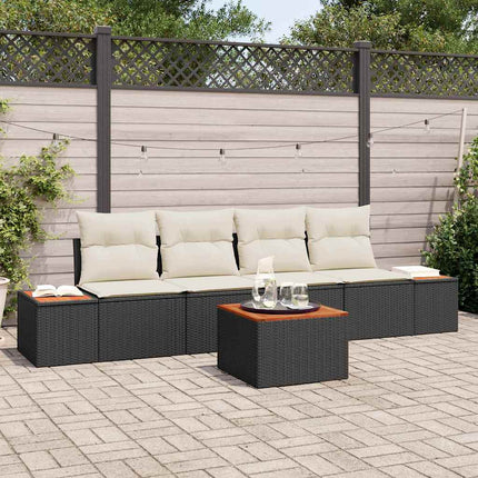 Trädgårdsoffset med kudde 5 pcs Svart Poly rattan