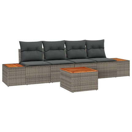 Trädgårdsoffset med kudde 5 pcs Grå Poly rattan