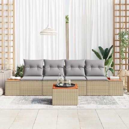 Trädgårdsoffset med kudde 5 pcs Beige Poly rattan