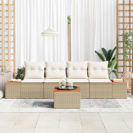 Trädgårdsoffset med kudde 5 pcs Beige Poly rattan