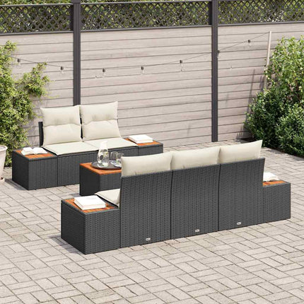 Trädgårdsoffset med kudde 6 pcs Svart Poly rattan