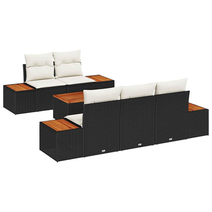 Trädgårdsoffset med kudde 6 pcs Svart Poly rattan