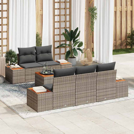 Trädgårdsoffset med kudde 6 pcs Grå Poly rattan