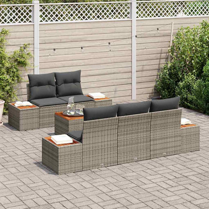 Trädgårdsoffset med kudde 6 pcs Grå Poly rattan