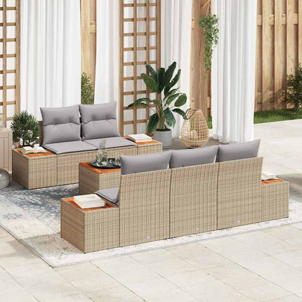 Trädgårdsoffset med kudde 6 pcs Beige Poly rattan