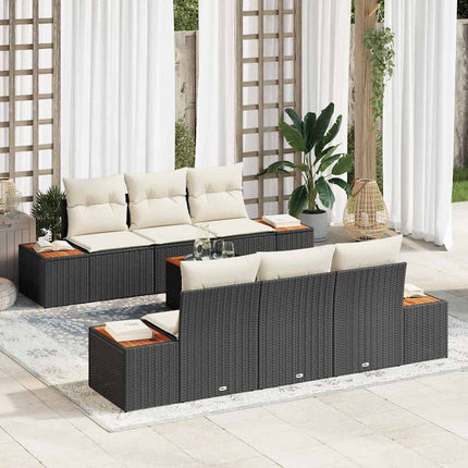 Trädgårdsoffset med kudde 7 pcs Svart Poly rattan