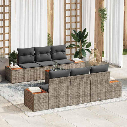 Trädgårdsoffset med kudde 7 pcs Grå Poly rattan