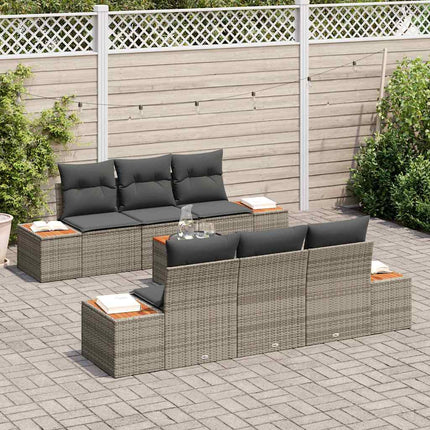 Trädgårdsoffset med kudde 7 pcs Grå Poly rattan