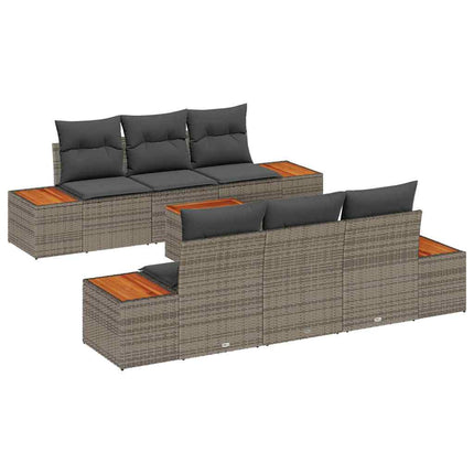Trädgårdsoffset med kudde 7 pcs Grå Poly rattan