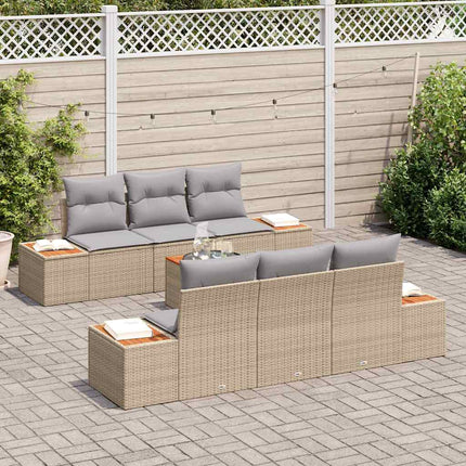 Trädgårdsoffset med kudde 7 pcs Beige Poly rattan