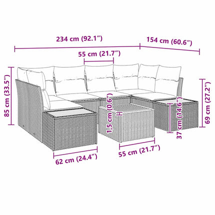 Trädgårdsoffset med kudde 6 pcs Svart Poly rattan