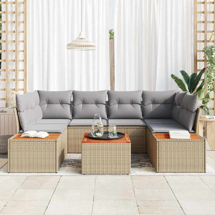 Trädgårdsoffset med kudde 6 pcs Beige Poly rattan