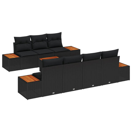 Trädgårdsoffset med kudde 8 pcs Svart Poly rattan