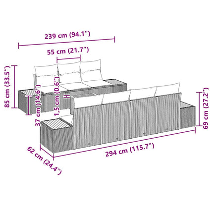 Trädgårdsoffset med kudde 8 pcs Beige Poly rattan