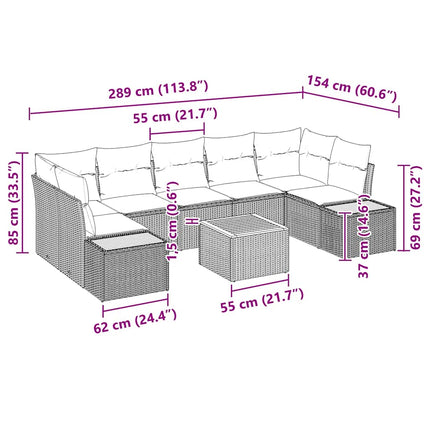 Trädgårdsoffset 8 st Svart Poly rattan