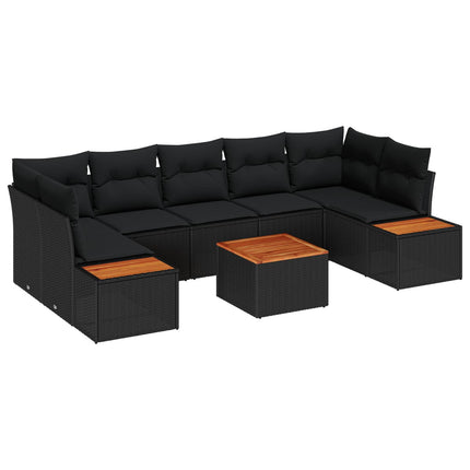 Trädgårdsoffset med kudde 8 pcs Svart Poly rattan