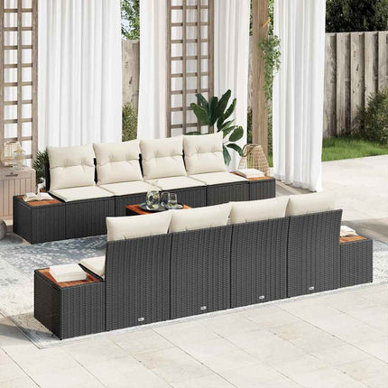 Trädgårdsoffset med kudde 9 pcs Svart Poly rattan