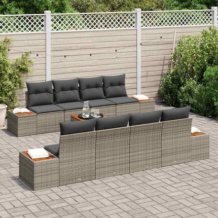 Trädgårdsoffset med kudde 9 pcs Grå Poly rattan