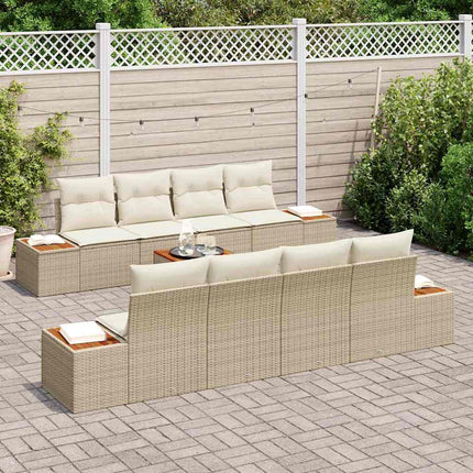 Trädgårdsoffset med kudde 9 pcs Beige Poly rattan