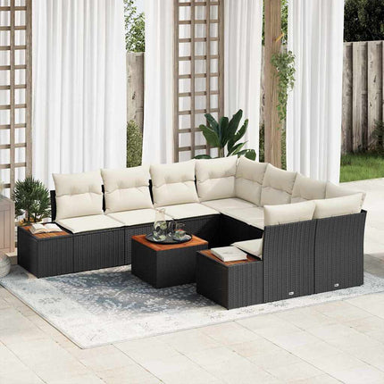 Trädgårdsoffset med kudde 9 pcs Svart Poly rattan