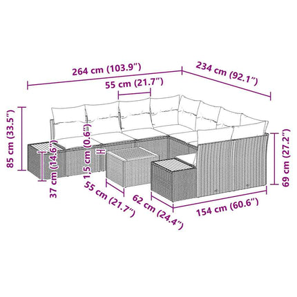 Trädgårdsoffset med kudde 9 pcs Svart Poly rattan