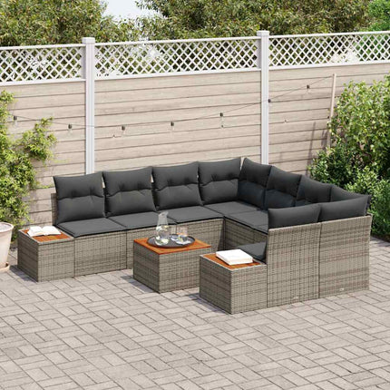 Trädgårdsoffset med kudde 9 pcs Grå Poly rattan