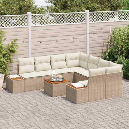Trädgårdsoffset med kudde 9 pcs Beige Poly rattan