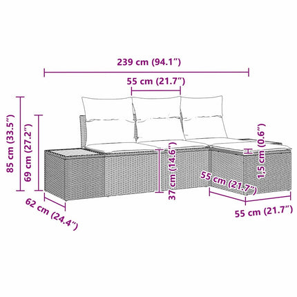 Trädgårdsoffset med kudde med kudde 4 pcs Svart konstrotting