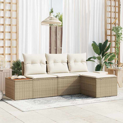 Trädgårdsoffset med kudde med kudde 4 pcs Beige konstrotting