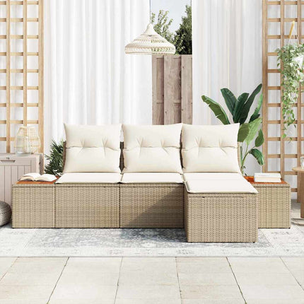 Trädgårdsoffset med kudde med kudde 4 pcs Beige konstrotting