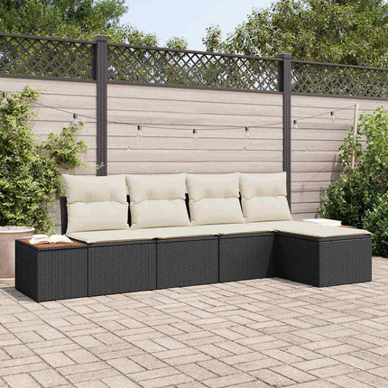 Trädgårdsoffset med kudde 5 pcs Svart Poly rattan