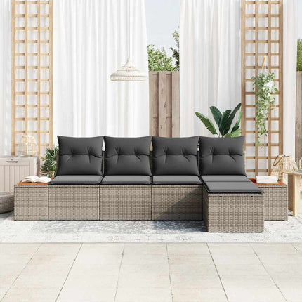 Trädgårdsoffset med kudde 5 pcs Grå Poly rattan