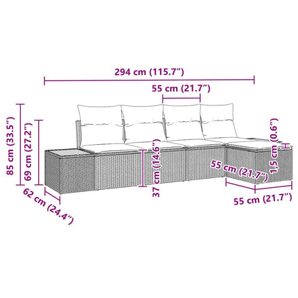 Trädgårdsoffset med kudde 5 pcs Beige Poly rattan